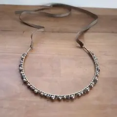 ビーズ装飾ブラウンリボンヘアバンド