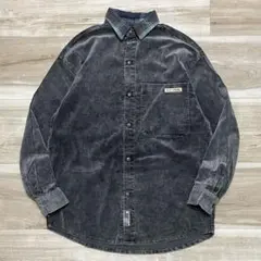 [M] 90s No Fear コーデュロイシャツ 墨黒 ベロア