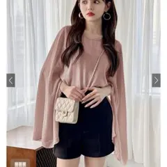 楊柳シフォンフレアスリーブスリットトップス[fo1712]