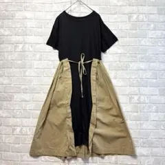 ドゥーザムール ロングワンピース M L ブラウン ドッキング ゆったり 女っぽのサムネイル
