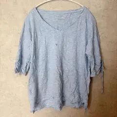 Talbots 青と白のストライプ Vネック Tシャツ Lのサムネイル