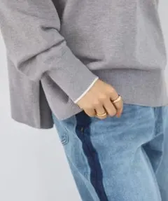 106.AMERICAN HOLIC：配色バイパチクルーネックニットプルオーバー