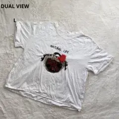 デュアルビュー　半袖Tシャツ 刺繍　日本製　カットソー　白Tシャツ　L　裾しぼり