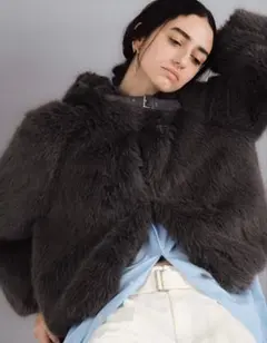 【美品】STUNNING LURE フェイク ファー ブルゾン コート グレー