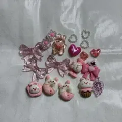 デコレーションパーツ ピンク リボンハートうさぎ