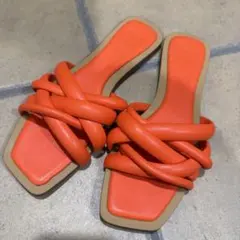 ZARA オレンジ ストラップサンダル フラットソール