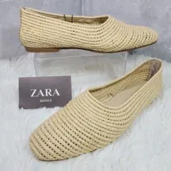 36タグ付き【ZARA woman】ザラ ラフィア編み込みフラットシューズのサムネイル