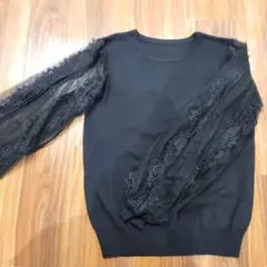 【新品】袖レース　黒ニット