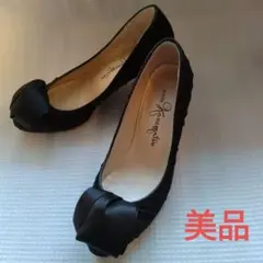 GINZAかねまつ リボン付き黒パンプス