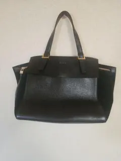 美品】フルラ DIVINA ハンドバッグ ブラック シボ革×エナメル オシャレ 