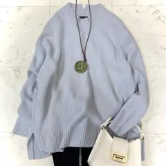 美品 インディヴィ ウールカシミヤ ハイネックニット バックスリットゆったり