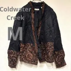 希少✨Coldwater Creek 刺繍ノーカラージャケット 個性的　ブラック