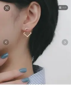 ゴールド 四角形フープピアス　YU-KA:バックハンギングピアス