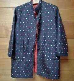 着物リメイク　ブラックドット模様 カジュアルコート　薄綿入り