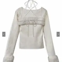 ファーホルターネックリボンニットトップス[ru1387]GRL