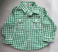 【ミキハウス DOUBLE.B】チェックシャツ 80cm 緑×白 長袖