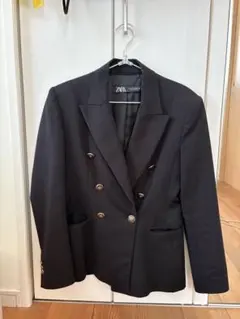 ZARA ダブルブレスト テーラードジャケット ブラック M - メルカリ
