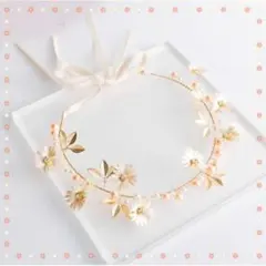 ゴールド 花かんむり ヘアバンド カチューシャ 花冠 結婚式 写真 ベビー可愛い