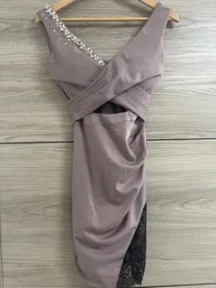 JEWELS パープル タイトドレス ビーズ装飾付き