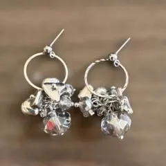 シルバークリスタルビーズフープピアス