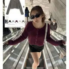 シャギーニットショート丈カーディガン(an1644) ボルドー フリーサイズ