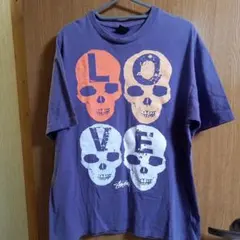 (OLD) Stussy LOVE HATE スカル Tシャツ パープル L
