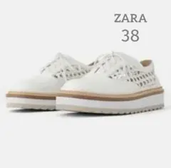 美品✨ザラ　ダービーシューズ　メッシュ　レースアップシューズ　白　38