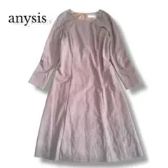 上品　anySiS 千鳥柄　 Aライン ロングワンピース ブラウン　M　きれいめ
