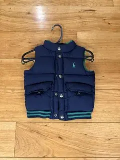 ラルフローレンダウンベスト：キッズ 80-90サイズ ネイビー&グリーン
