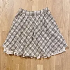 チェック柄　フリルスカート　グレー