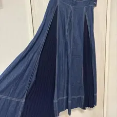 ダークデニム プリーツスカート ロング丈