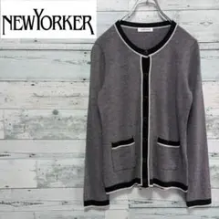 ☆美品☆ニューヨーカー　ウールカーディガン　ボーダー柄　Lサイズ　銀縁ボタン