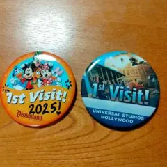 缶バッジ2個セット カリフォルニアディズニー/ユニバーサルスタジオハリウッド