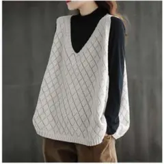 【ラスト１点】ベスト ニット トップス 体型カバー vネック 重ね着