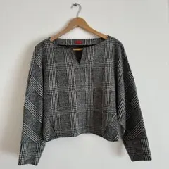【値下げ】チェック柄ウール混トップス サイズ36