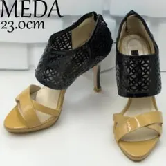 新品未使用✨メダ　23.0cm　パンプス　バックジップ　レース　ヒール　オープン