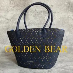 ✨美品✨ゴールデンベア トートバッグ 紺 パンチング カットワーク かごバッグ風