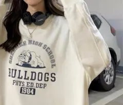 カレッジロゴ トレーナー 長袖オーバーサイズ 韓国ファッション ユニセックス