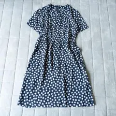 Vintage ドット柄 シアー ワンピース レトロ 紺 80s 90s 膝丈