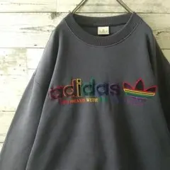 80s☆アディダス 刺繍レインボーロゴ スウェット Oサイズ デサント製
