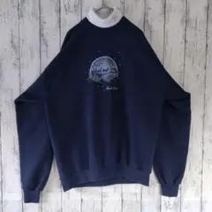 アメリカ古着　スウェット　Artisans　L　刺繍Salt Fork　ネイビー