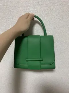 グリーン ボックス型 ハンドバッグ
