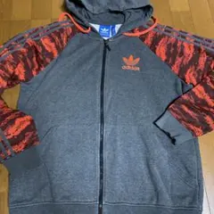 adidas グレー/オレンジ フルジップパーカー ジャケット