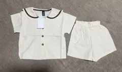 セーラー襟 セットアップ韓国子供服 半袖シャツショートパンツ ベージュ110cm
