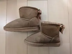 ♡リボン付きムートンブーツ♡19㌢♡ブラウン♡美品♡定価5000 円♡