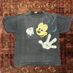 90S USA製 Disney フェード ぶち抜きミッキー リンクプリント XL