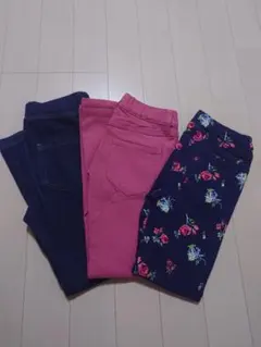 キッズ ボトムス 3点セット デニム・ピンク・花柄