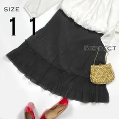 【美品】Reflectリフレクト日本製シフォンティアード膝丈プリーツスカートL黒