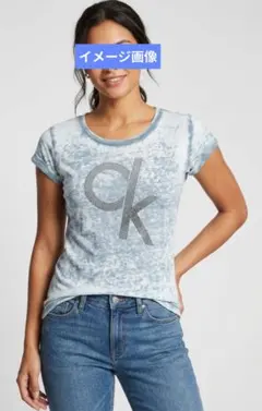 美品 カルバンクライン ジーンズ Tシャツ CK ラインストーンロゴ
