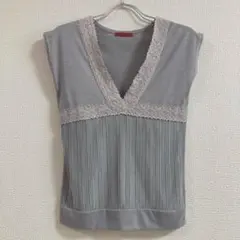 グレー レース装飾 ノースリーブ トップス カットソー レディース M